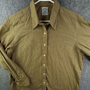 VTG Brooks Brothers Yellow Check All Cotton Button Up Shirt Long Sleeve Women